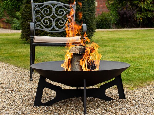 Log fire in black classic fire bowl