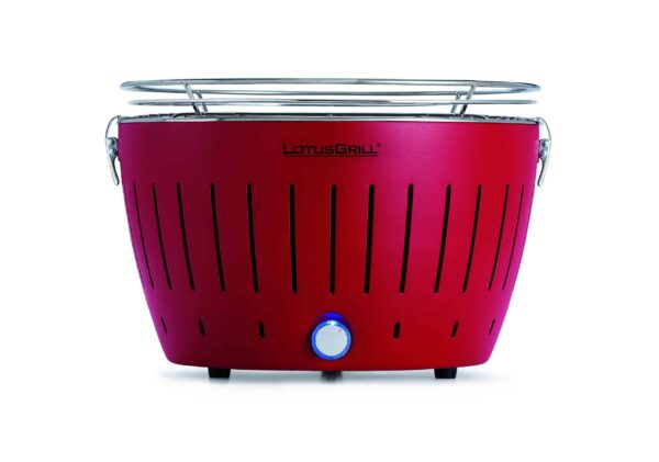 LotusGrill Standard Smokeless Table Top Grill With Free Bag And Fuel - Red side view