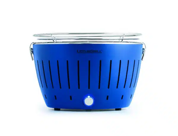 LotusGrill Standard Smokeless Table Top Grill With Free Bag And Fuel - Blue Side view