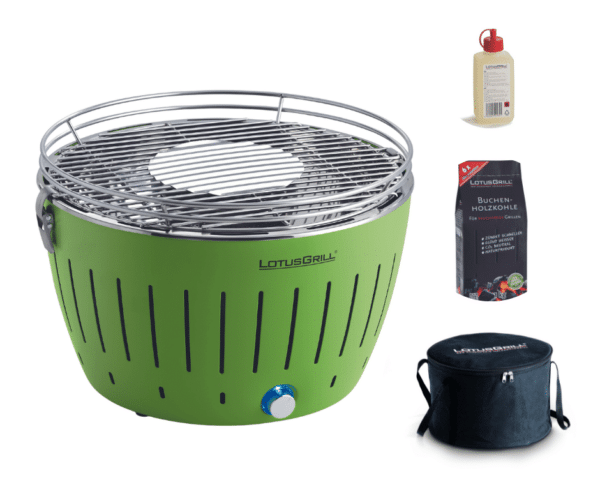 LotusGrill Standard Smokeless Table Top Grill With Fuel and Free Bag - Green bundle image