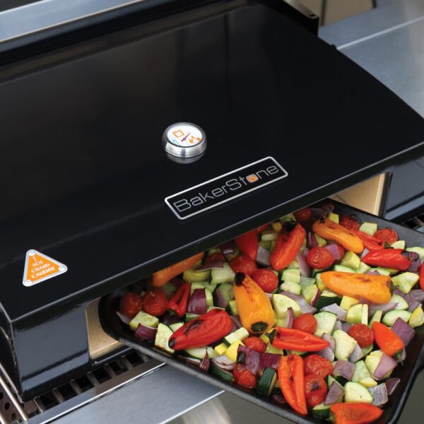 BakerStone Original Series Pizza Oven Box Kit lifestyle image with roasted peppers
