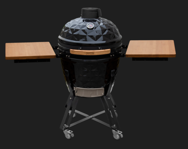 OUTR LARGE BLACK Kamado Grill with diamond enamel finish and extended side tables