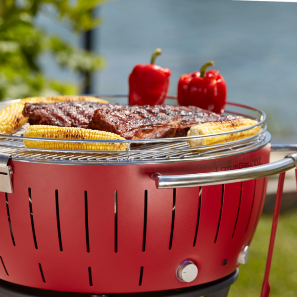LOTUSGRILL XL BBQ GRILL lifestyle close up red